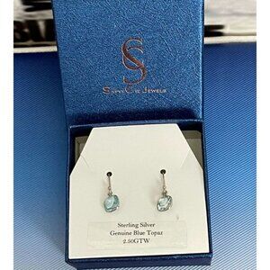 Savvy Cie Jewels Sterling Silver Blue Topaz Cut Bezel Stone Drop Earrings